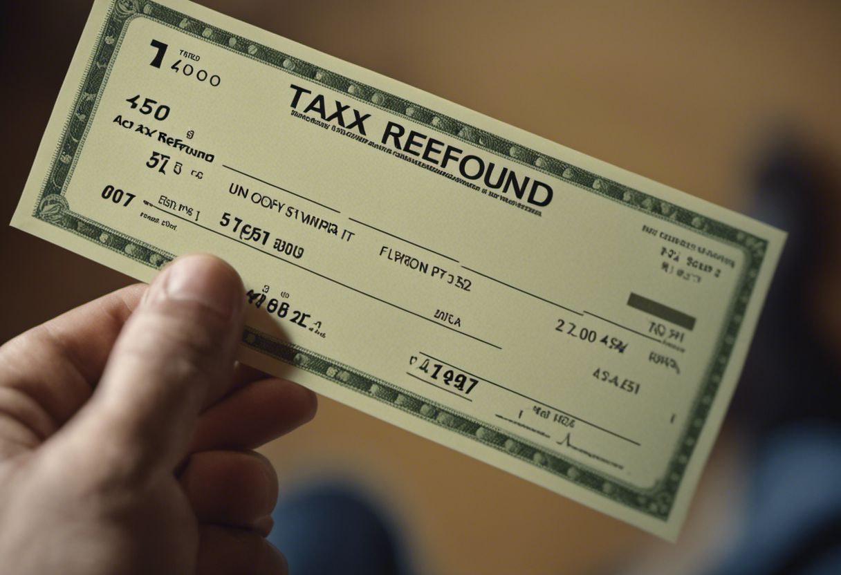 Homme souriant avec chèque de remboursement d'impôt