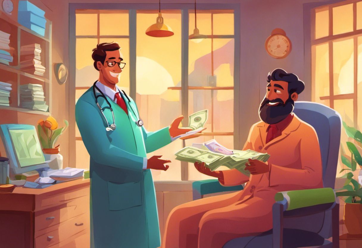 Un médecin donne de l'argent à un patient