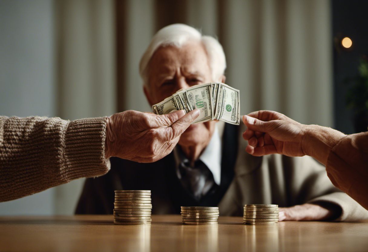 Senior recevant une somme d'argent de sa famille