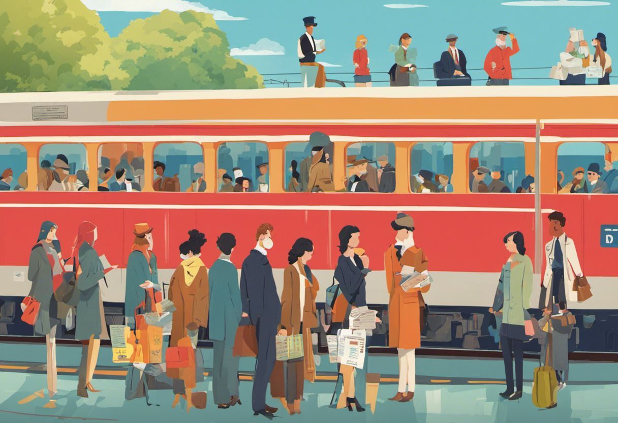 Illustration de personnes attendant un train avec retard.