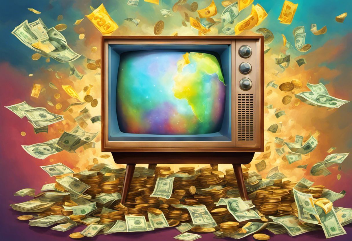 TV produisant des billets en illustration colorée